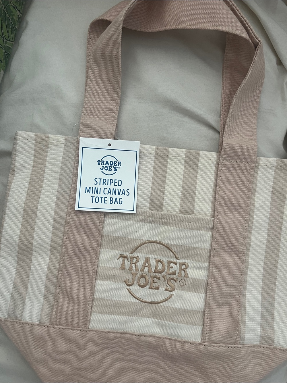 Trader Joe's Striped Mini Canvas Tote Bag - Brown